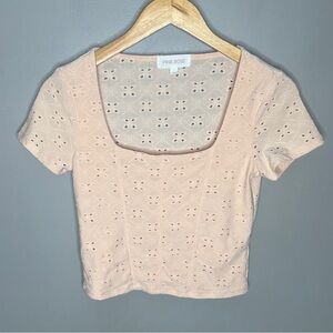 Pink rose square neck cropped floral cut out tshirt